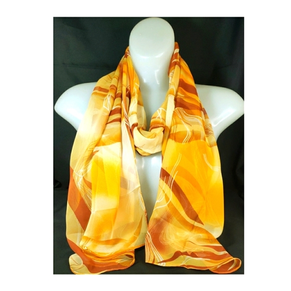Ladies Scarf Brown Orange Swirl Sheer NWT - Picture 3 of 3